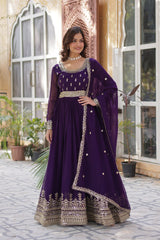 Traditional wear Embroidery Work Wine Color Gown
