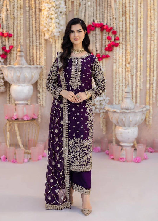 Imposing Georgette Sequence Work Purple Color Palazzo Suit