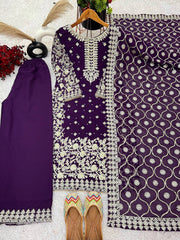 Imposing Georgette Sequence Work Purple Color Palazzo Suit