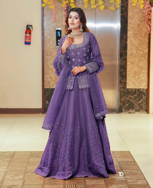 Gorgeous Silk Purple Color Top With Lehenga