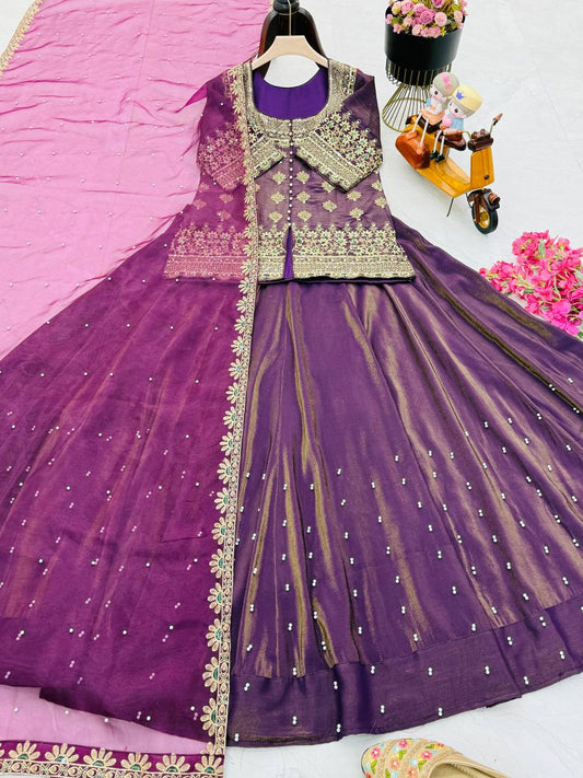 Gorgeous Silk Purple Color Top With Lehenga