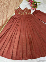 Awesome Sequence Work Orange Color Gown