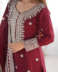 Fantastic Embroidery Sequence Work Red Color Sharara Suit