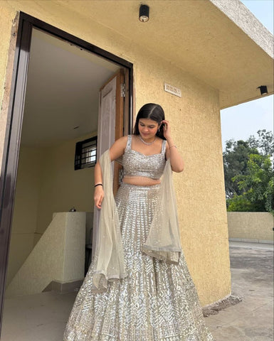 Gorgeous Rangoli Silk Embroidery Work Silver Color Lehenga Choli