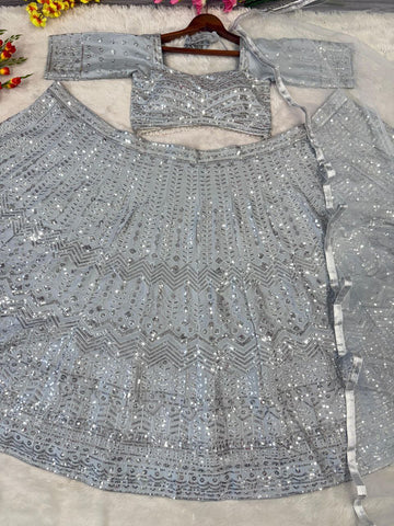 Gorgeous Rangoli Silk Embroidery Work Silver Color Lehenga Choli