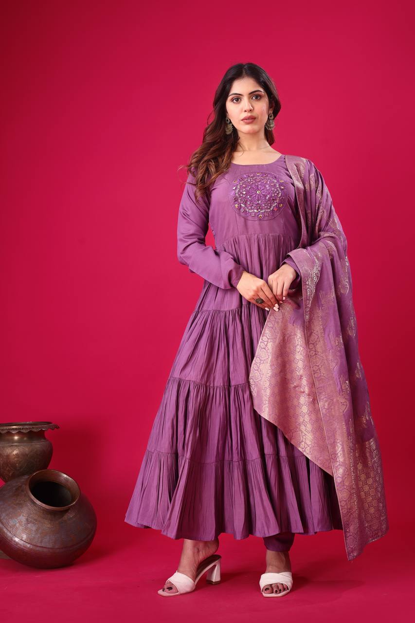 Stunning Roman SilK Lavender Color Gown