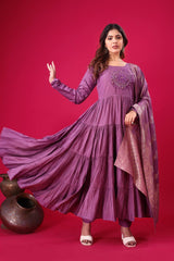 Stunning Roman SilK Lavender Color Gown