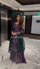 Pretty Georgette Sequence Work Wine Color Gown