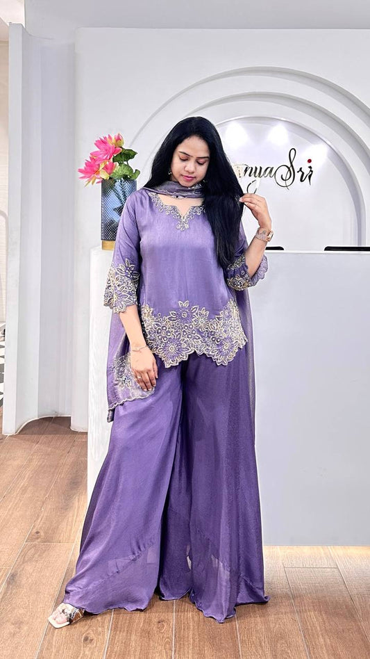 Traditional wear Georgette Lavender Color Sharara Suit