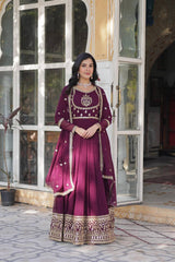 Attractive Rich Sequins Embroidered work Wine Color Gown