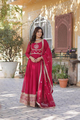 Attractive Rich Sequins Embroidered work Pink Color Gown