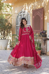 Attractive Rich Sequins Embroidered work Pink Color Gown