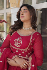 Attractive Rich Sequins Embroidered work Pink Color Gown