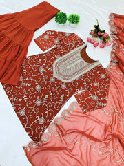 Captivating Georgette Embroidery Work Orange Color Sharara Suit
