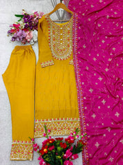 Beautiful Ravet Moti Work Yellow Color Salwar Suit