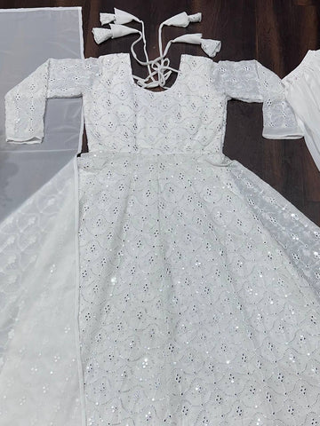 Stunning Embroidered work White Color Gown With Palazzo