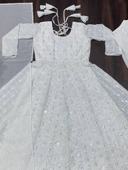 Stunning Embroidered work White Color Gown With Palazzo