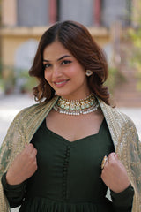 Demanding Shimmer Vichitra Mehndi Green Color Gown