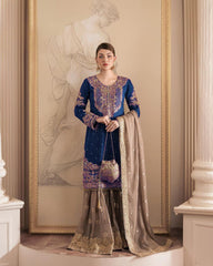 Function Wear Georgette Heavy Teal Blue And Beige Color Sharara Suit