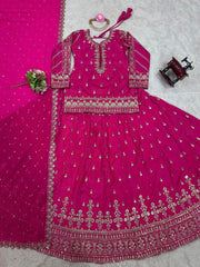 Designer Simmer Silk Dark Pink Color Top With Lehenga