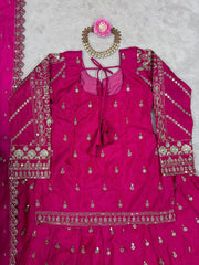 Designer Simmer Silk Dark Pink Color Top With Lehenga