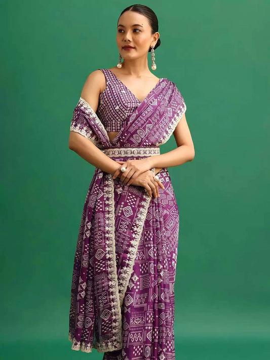 Awesome Digital Prints Wine Saree