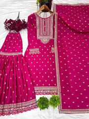 Delightful Chinon Silk Pink Color Sharara Suit