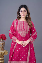 Delightful Chinon Silk Pink Color Sharara Suit
