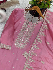 Captivating Embroidery Work Pink Color Sharara Suit