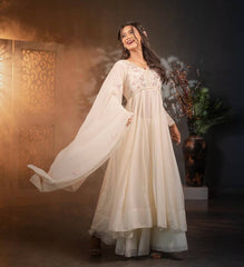 Precious Sequence Work White Color Gown With Palazzo