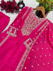 Fabulous Real Mirror Khatli Work Pink Color Salwar Suit