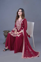 Marvelous Embroidery Work Maroon Color Sharara Suit