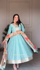 Lovely Tebby Organza Silk Sky Blue Color Gown