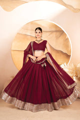 Function Wear Faux Blooming Maroon Color Lehenga Choli