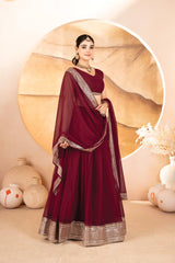 Function Wear Faux Blooming Maroon Color Lehenga Choli