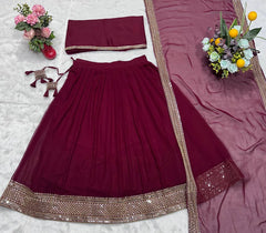Function Wear Faux Blooming Maroon Color Lehenga Choli