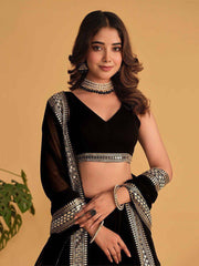 Function Wear Faux Blooming Black Color Lehenga Choli