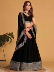 Function Wear Faux Blooming Black Color Lehenga Choli