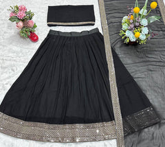 Function Wear Faux Blooming Black Color Lehenga Choli