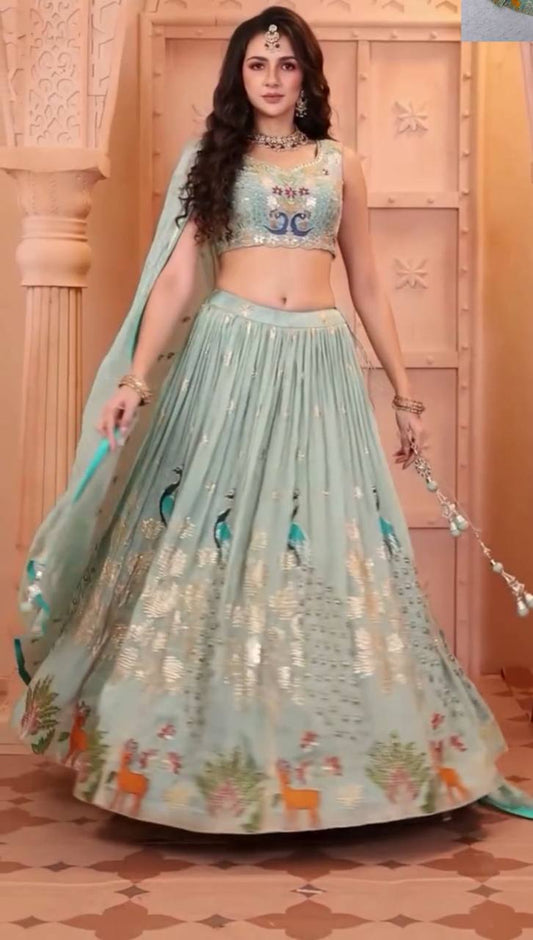 Wonderful Sequence Work Pista Color Lehenga Choli