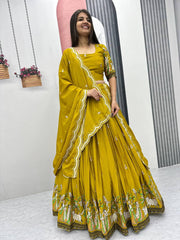 Occasion Wear Sequence Work Yellow Color lehenga choli