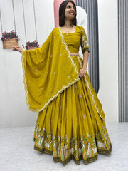 Occasion Wear Sequence Work Yellow Color lehenga choli