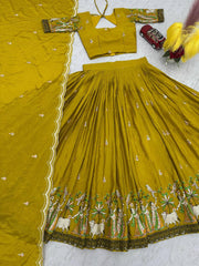Occasion Wear Sequence Work Yellow Color lehenga choli