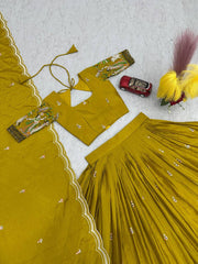 Occasion Wear Sequence Work Yellow Color lehenga choli