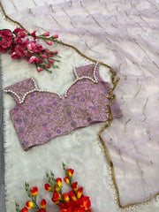 Party Wear Hand Pearl Work Pink Saree