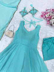 Trendy Georgette Hotfix Work Blue Color Anarkali Gown