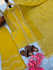 Unique Crunchy Silk Yellow Color Palazzo Suit