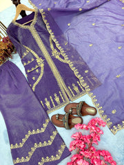 Unique Crunchy Silk Purple Color Palazzo Suit