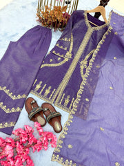 Unique Crunchy Silk Purple Color Palazzo Suit