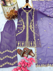 Unique Crunchy Silk Purple Color Palazzo Suit
